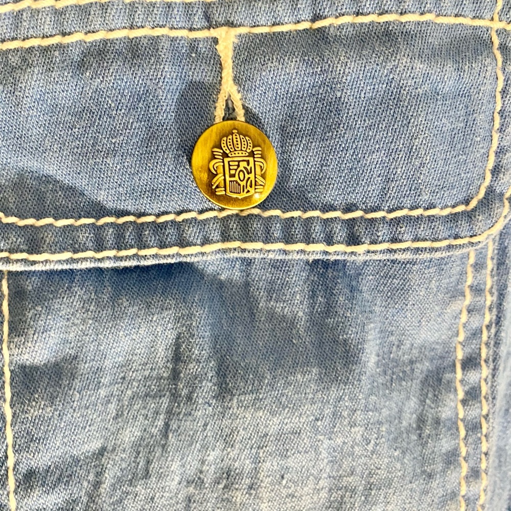 DG2 Diane Gilman L Blue Jacket White Topstitch denim Twill Fall Autumn - Picture 5 of 13